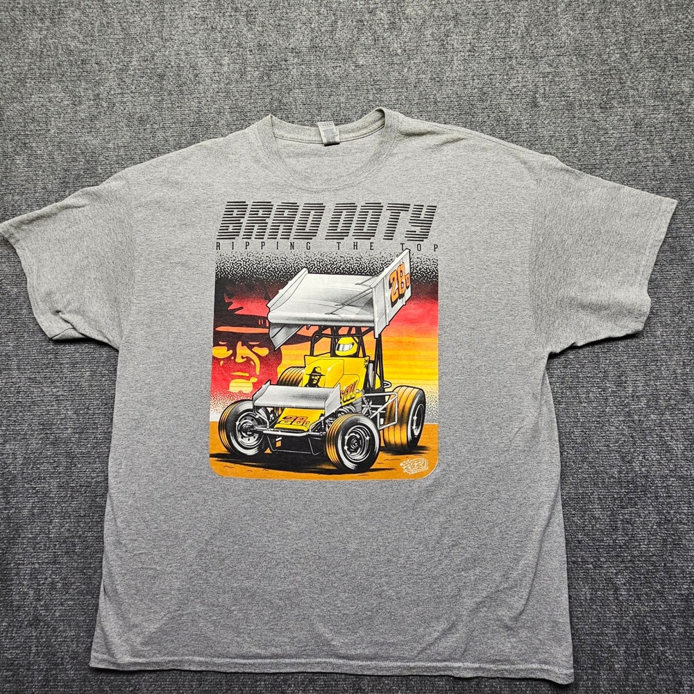 Gildan DryBlend Brad Doty 28D Ripping the Top Sprint Car Racing T-Shirt Gray 2XL